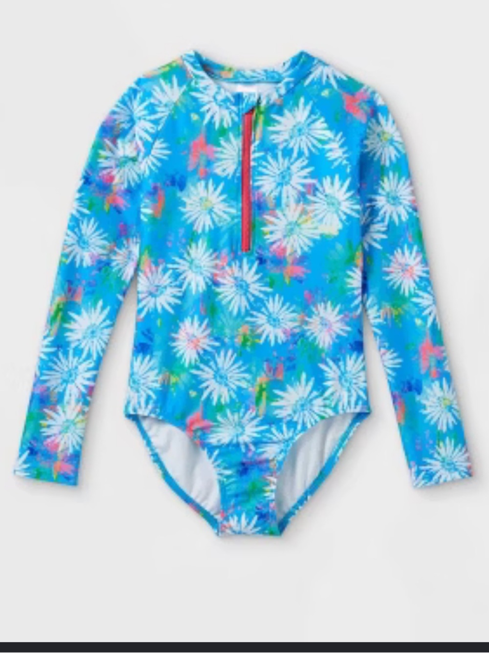 Cat & Jack Blue Floral Long-Sleeve One-Piece Swimsuit